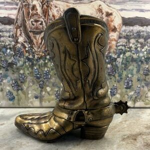 Vintage brass cowboy boot with spur